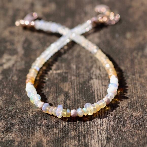 Handmade Natural Fire Opal Bracelet 14k Rose Gold Filled , 7.2" - 7.9" - Picture 12 of 12